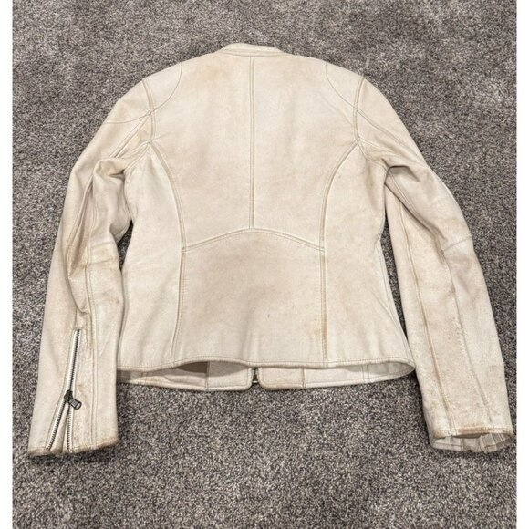 Danier Ladies White Motorcycle Leather Jacket XS Distressed - Picture 4 of 7